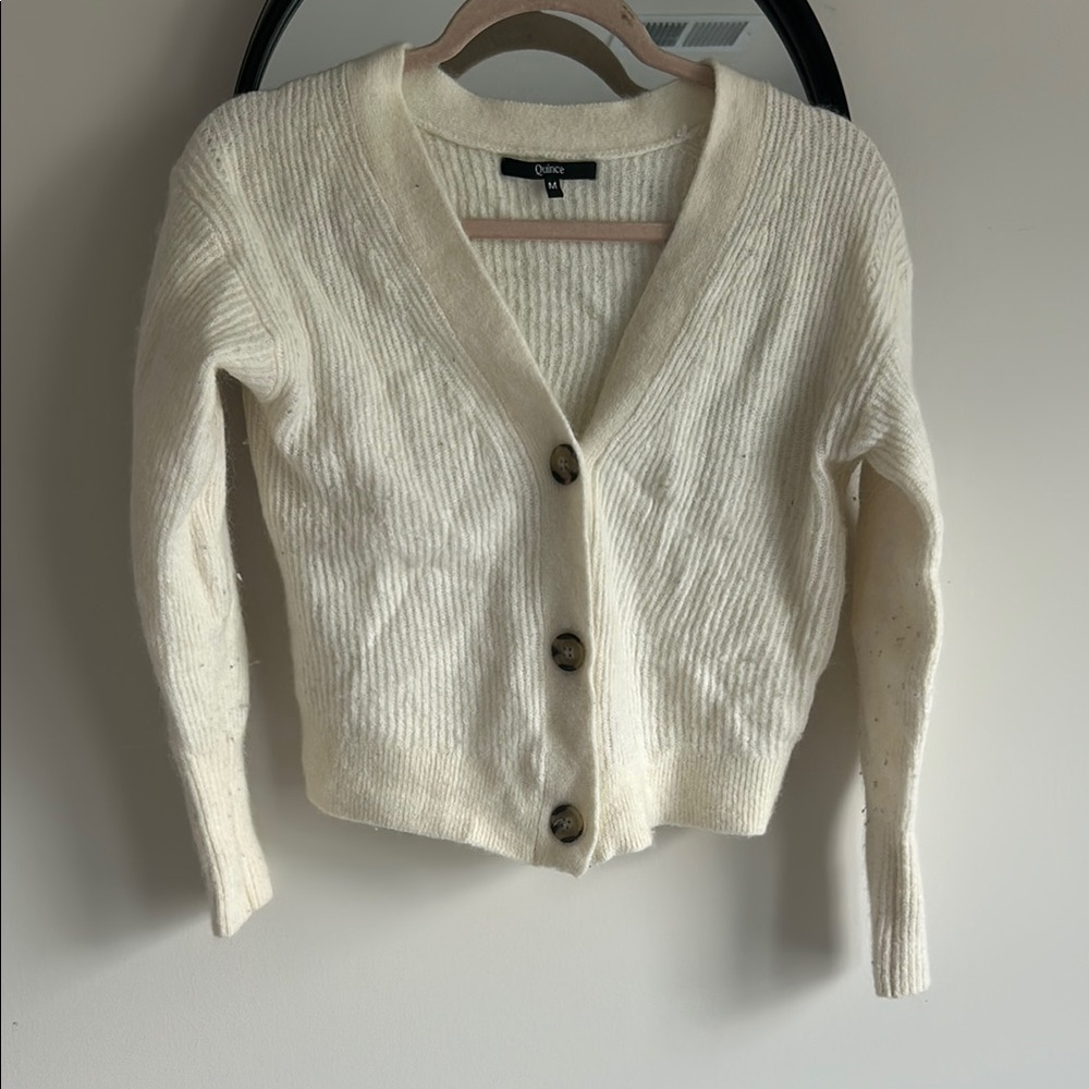 Quince Alpaca Wool Cozy White Cardigan Sweater